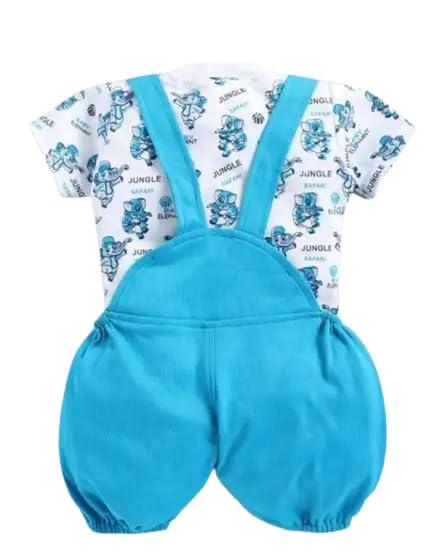 Mommy Club Baby Boy's & Baby Girl's Jumbo The Elephant Dungaree For 0-6Months Baby || Dress Clothes For Baby Boy And Baby Girl (Blue, 0-9 Months) - Image 1