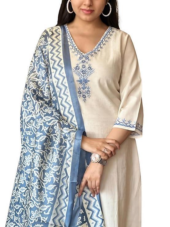 Latest Khadi Kurtaset With Khadi Silk Dupatta For Womens - Image 1