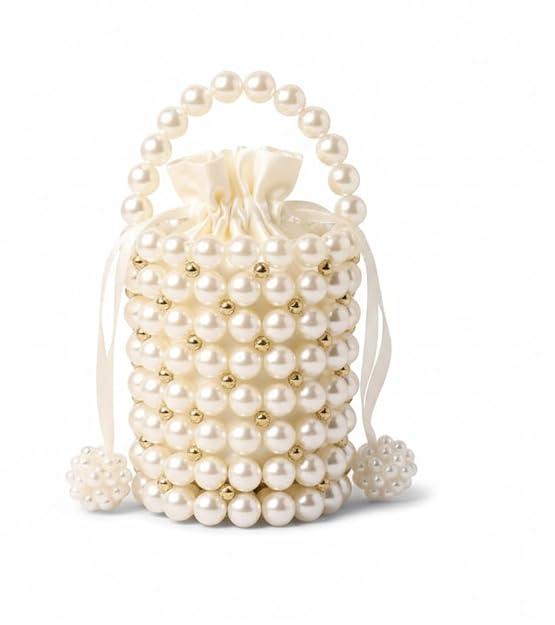 Handmade Pearl Beaded Bucket Bag for Women - Image 1
