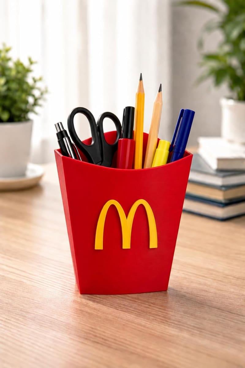 French Fries Bag Styled Pen Stand – 3D Printed Desk Organizer for Pens, Pencils & Stationery for Office, Study Table & Gaming Desk | Fun Aesthetic Desk Accessory - Image 1
