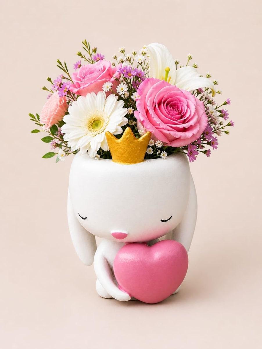 Cute Bunny Pen Stand Holder for Desk | Kawaii Rabbit Pencil Holder with Heart Design | Multipurpose Stationery Organizer for Kids Study Table, Office Desk & Home Decor (Bunny Stand 04) - Image 1
