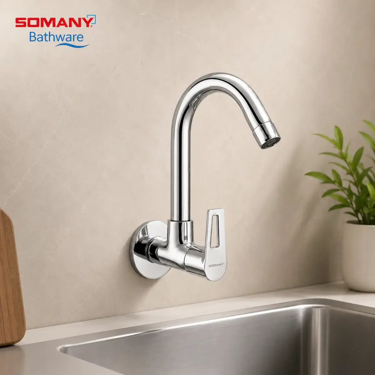 SOMANY JUPITER Sink Tap With Swinging Spout Wall Mounted for wash Basin and Kitchen Sink | Single-Lever Deck Mounted Faucet for Bathroom | Made of Brass | 10 Year Warranty | Chrome Finish | 272211420031 - Image 1