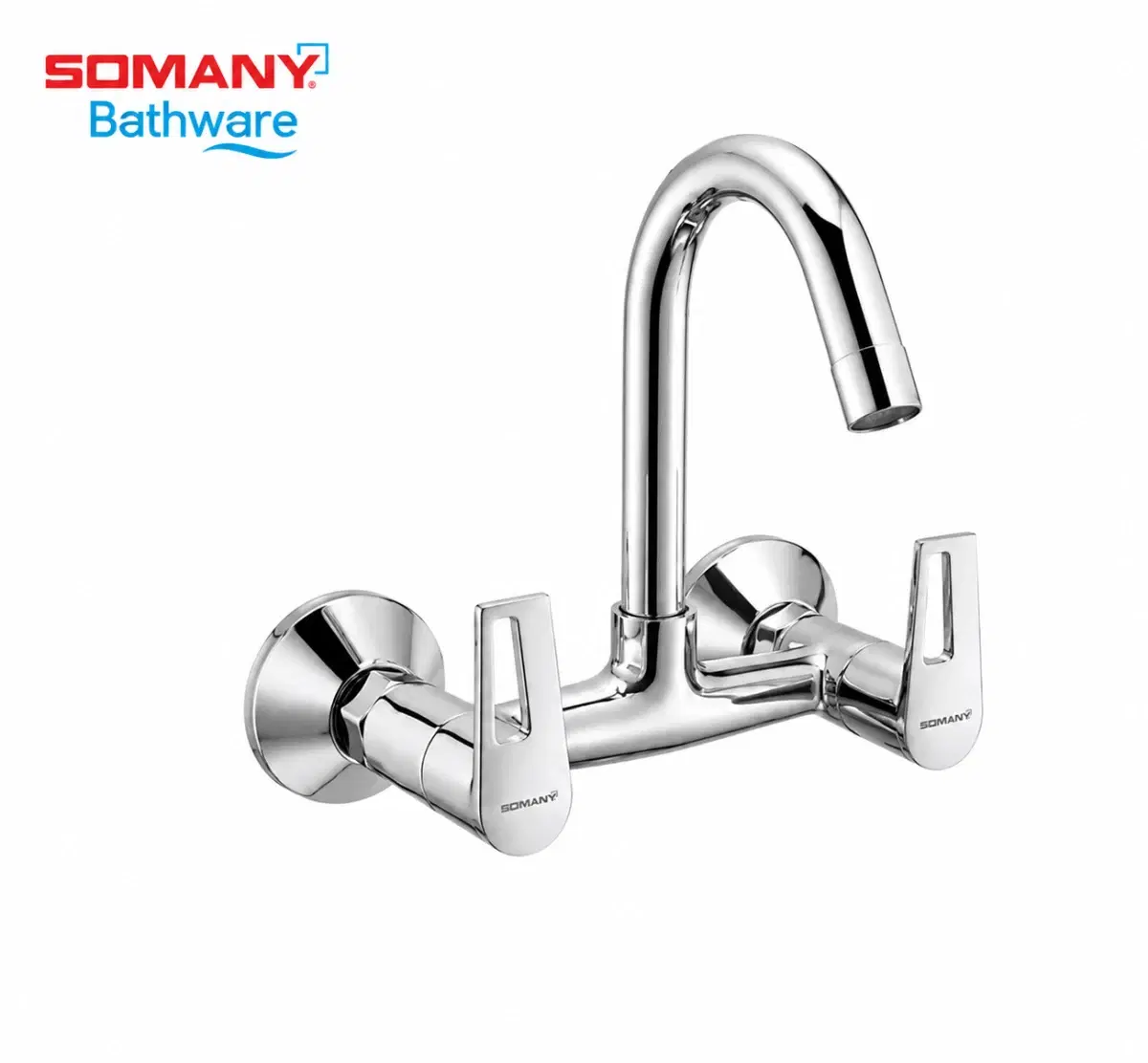 SOMANY JUPITER Wall-Mounted Sink Mixer – Swivel Spout, Hot & Cold Control, Brass Body, Chrome Finish - Image 1