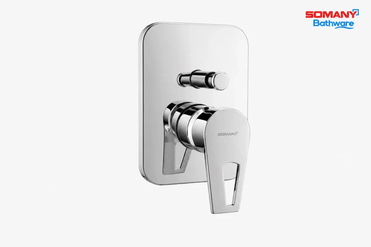 SOMANY JUPITER Single Lever Exposed Parts Kit for Hi-Flow/3-Inlet Diverter – Complete Replacement Set with Operating Lever, Cartridge Sleeve, Wall Flange (with Seals), Button Assembly Sleeve & Button, Chrome Finish - Image 1