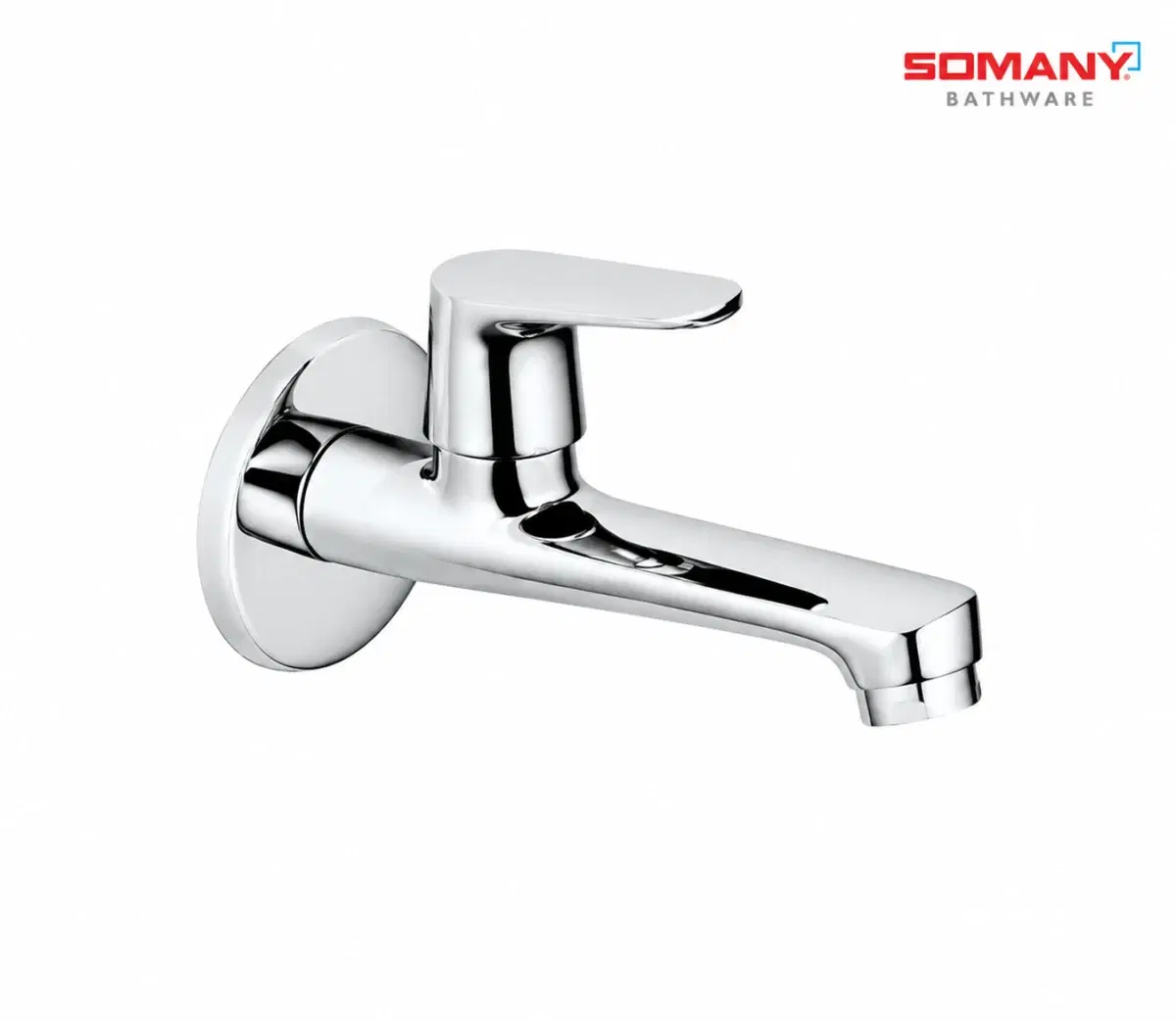 SOMANY DYNA Long Nose Bib Cock with Wall Flange | Premium Chrome Finish, Durable Brass, Leak-Proof & Ergonomic Design | 272211590031 | - Image 1