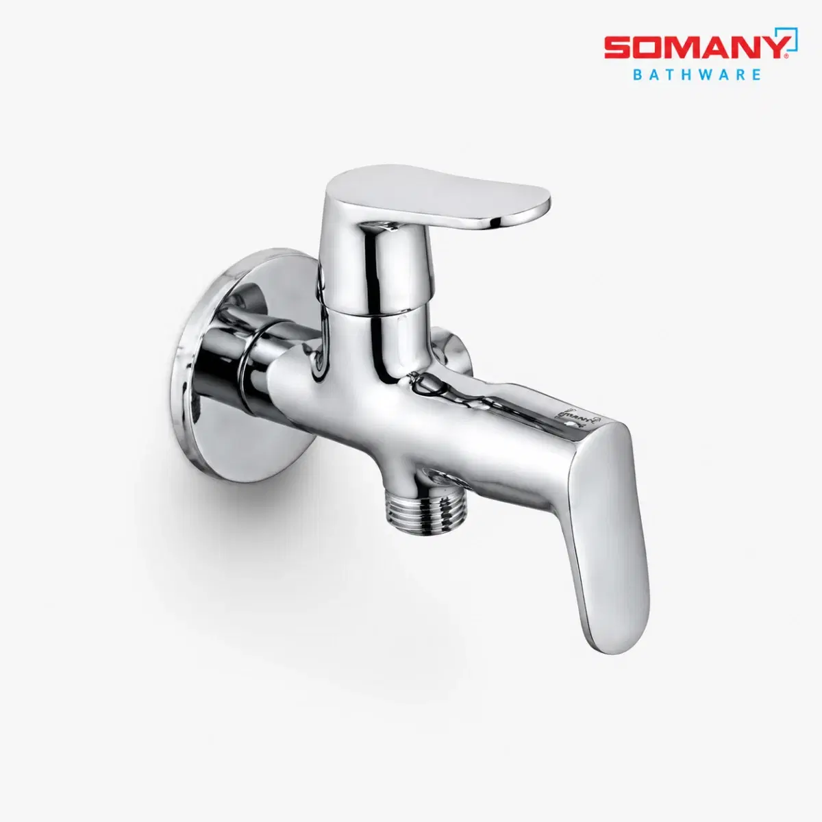 SOMANY Dyna Two Way Angular Stop Cock With Wall Flange | Brass Angle Valve | Dual Outlet Water Control Valve | Wall Mounted Plumbing Fitting | Solid Brass Body | Chrome Finish | 272211590051 - Image 1