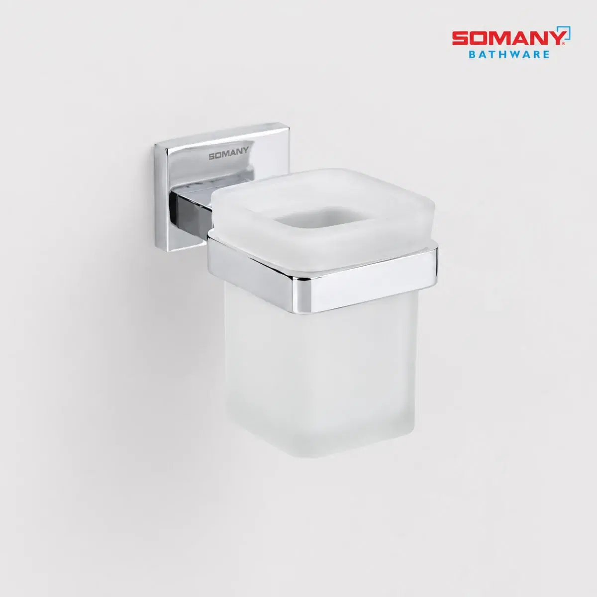 SOMANY Optimus Square Acessories Premium Stainless Steel Toothbrush Holder with Frosted Glass Tumbler – Wall Mounted Bathroom Toothpaste & Shaving Kit Organizer, Rustproof Chrome Finish - Image 1