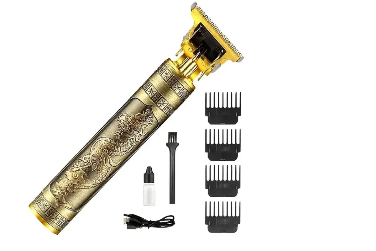 Trimmer Men Professional Cordless Hair Clipper Dragon Style,Rechargeable Trimmer For Beard,Hairs,Moustache & Face,Electric T Blade Zero Gapped Shaving Machine Men's Grooming Kit (Gold) plastic