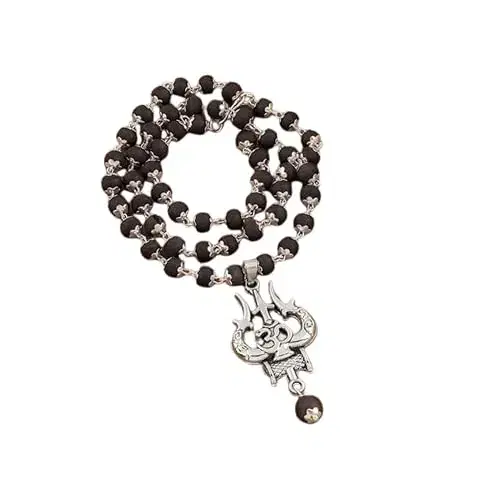 Black Beads Mala Necklace with Om Pendant | Stylish Spiritual Beaded Necklace for Men & Women | Religious Jewellery Accessory for Daily Wear, Meditation, Prayer & Traditional Look - Image 1