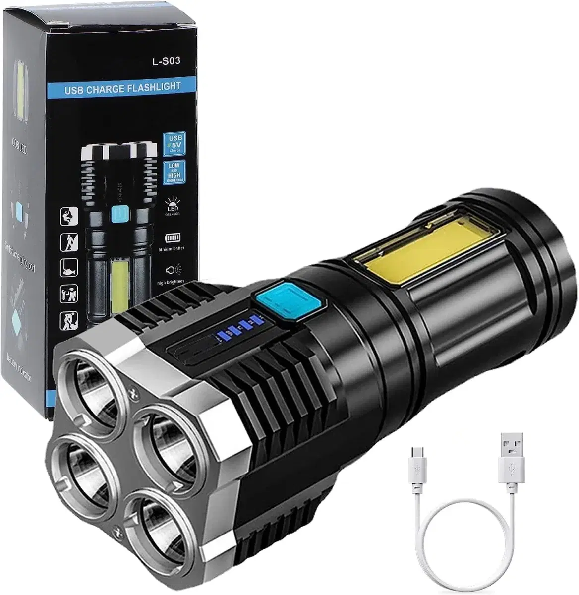 Featured Collection of Rechargeable Super Bright Portable Led Flashlight High Power Long Distance Beam Range with 4 Modes Multifunctional Led Lamp for Outdoor, Indoor, Window Glass & Camping Emergency Hiking - Image 1