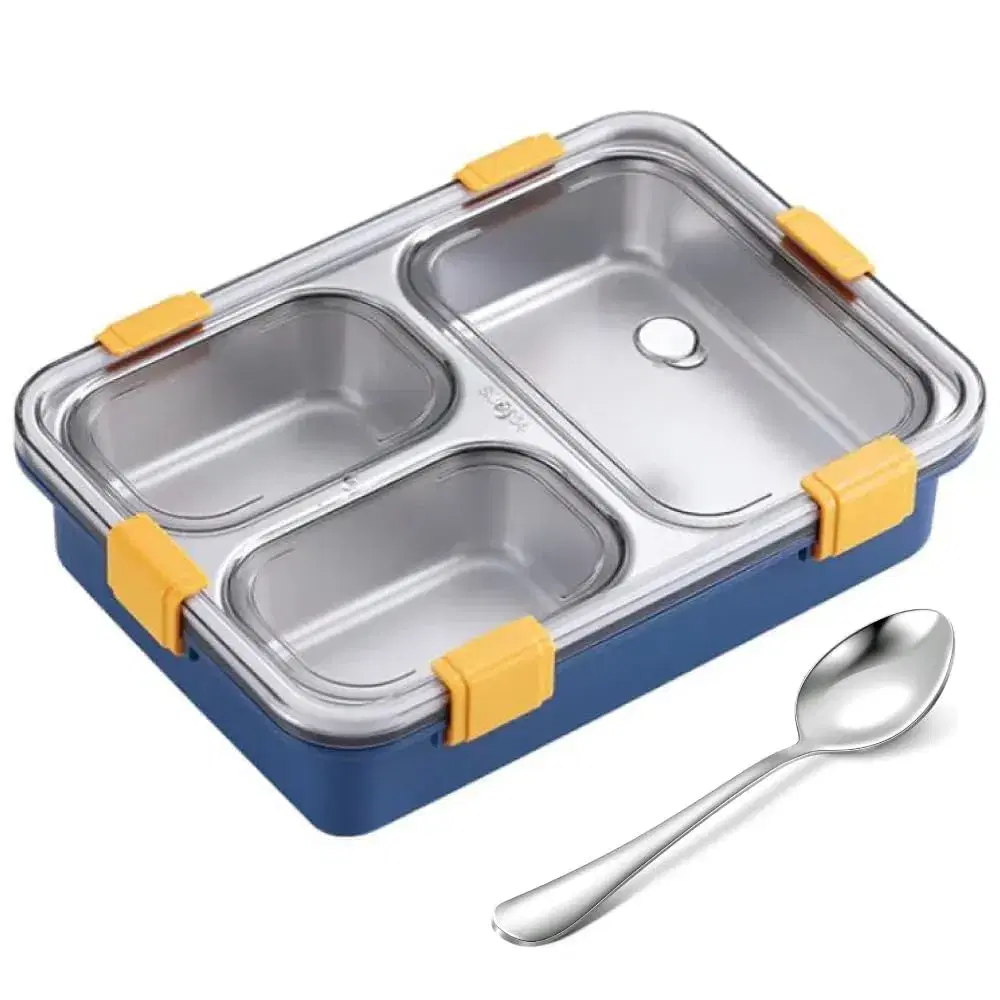 Customer Favourites 3 Compartment Stainless Steel Lunch Box, Leakage Proof Lunch Box for School Kids and Adults Pack of 1 Blue,750ML