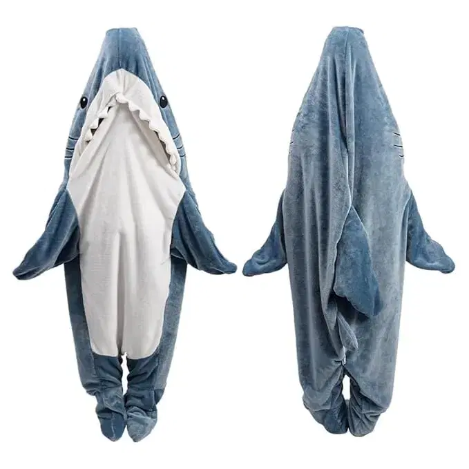 Adult Shark Blanket Hoodie – Soft Fleece Wearable Sleeping Bag (L, Fits 155–168 cm, 40–57 kg) - Image 1
