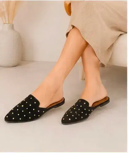 Lofster Women's Studded Pointed Toe Mule Flats | Stylish Slip-On Loafers | Comfortable Casual & Office Wear Flats - Image 1