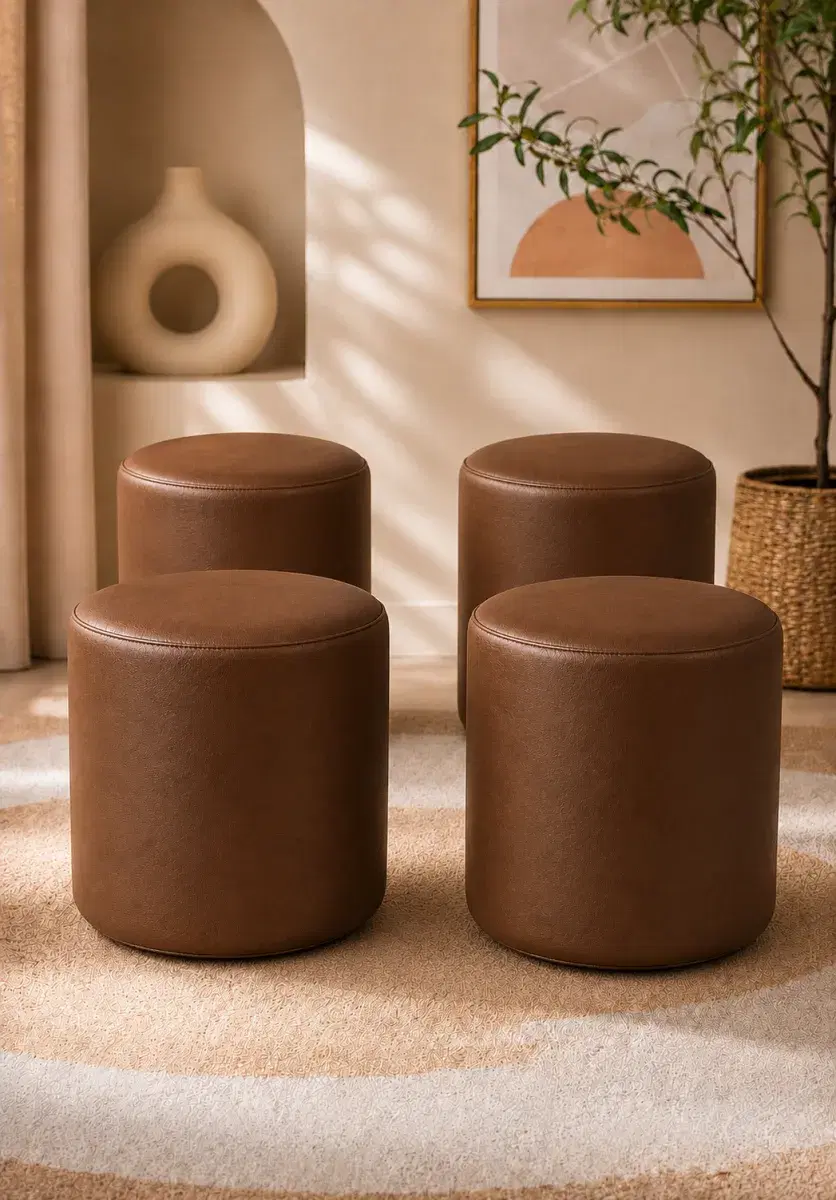 Lofster Decorative Ottoman Pouffes for Sitting - Four-Piece Set of Puffy Stools and Footstools - Round Ottoman Stool for Living Room Furniture - Image 1