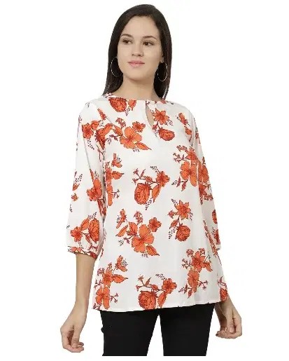 RAANO Casual Regular Sleeve Printed Women White Top - Image 1