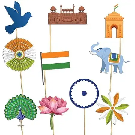 Trending Multicolor Independence Day Photobooth Props, Selfie Props for Parties & Celebrations, Easy to Assemble, Reusable | 10 Pcs - Image 1